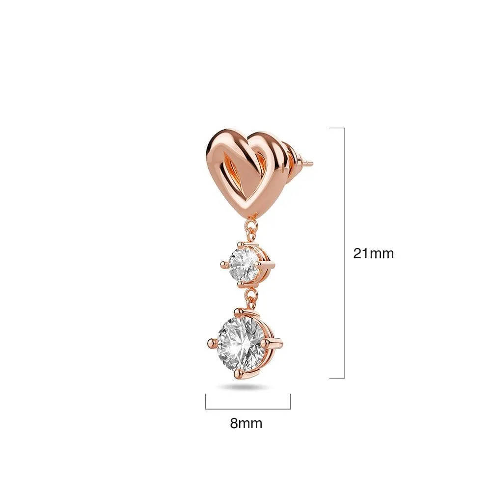 Fall in Love Heart Drop Earrings Embellished with SWAROVSKI crystals in Rose Gold