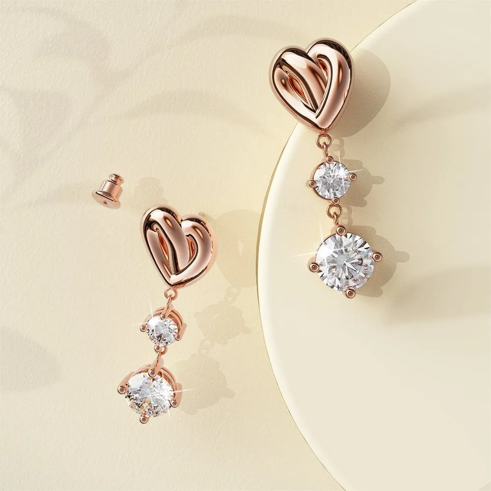 Fall in Love Heart Drop Earrings Embellished with SWAROVSKI crystals in Rose Gold
