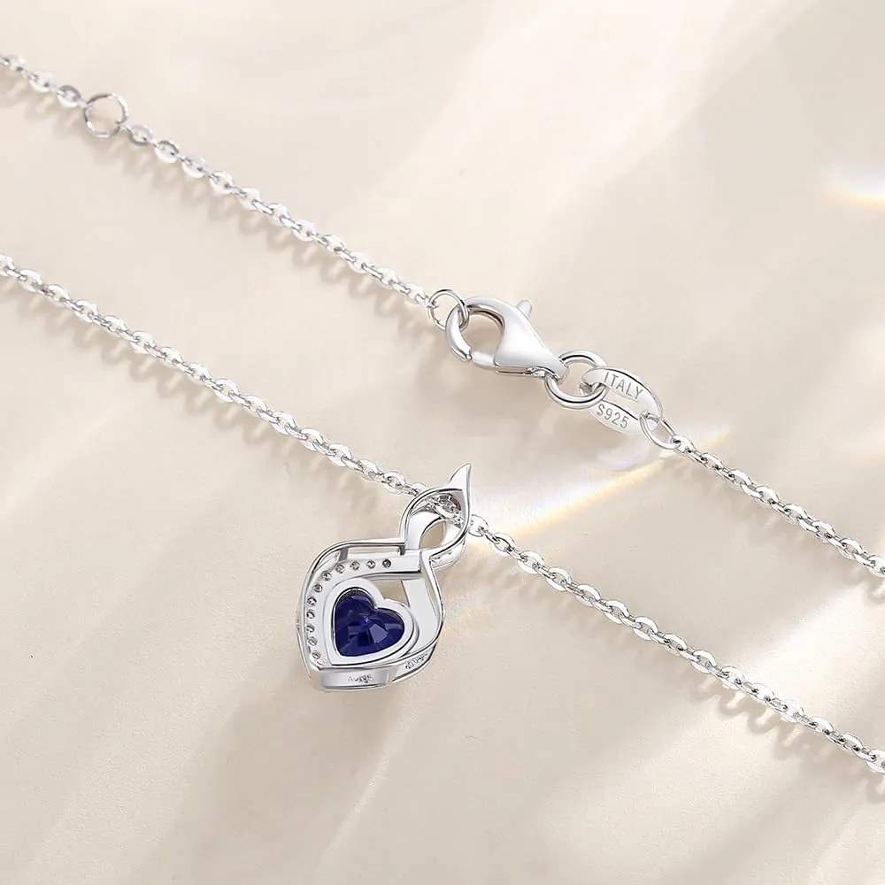 FANCIME 14K Solid White Gold Heart Birthstone Necklace with Diamond Pendent Birthday Gifts for Mom Women, Sterling Silver Chain 16"   2" Extender