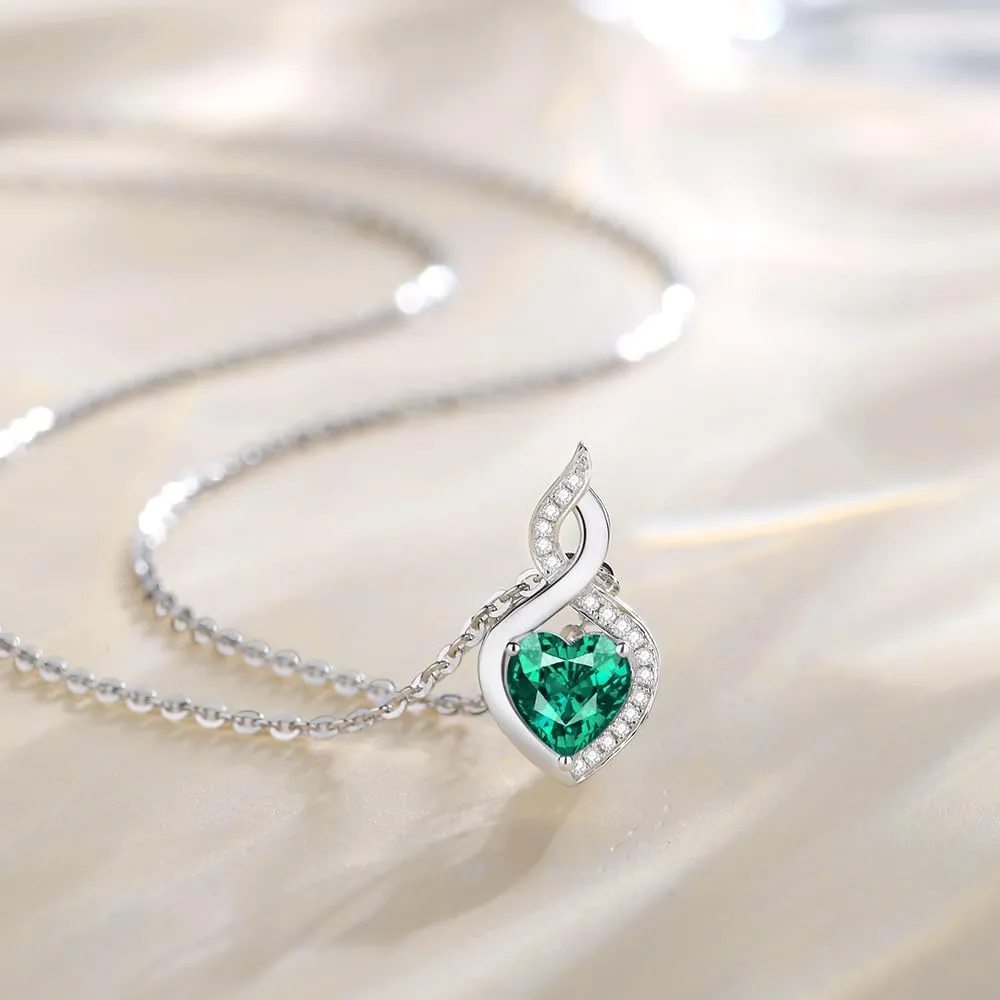FANCIME 14K Solid White Gold Heart Birthstone Necklace with Diamond Pendent Birthday Gifts for Mom Women, Sterling Silver Chain 16"   2" Extender