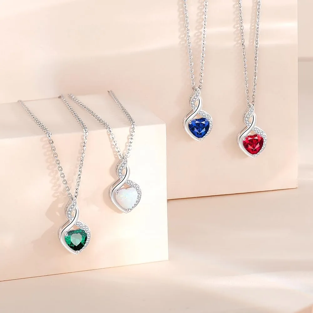 FANCIME 14K Solid White Gold Heart Birthstone Necklace with Diamond Pendent Birthday Gifts for Mom Women, Sterling Silver Chain 16"   2" Extender