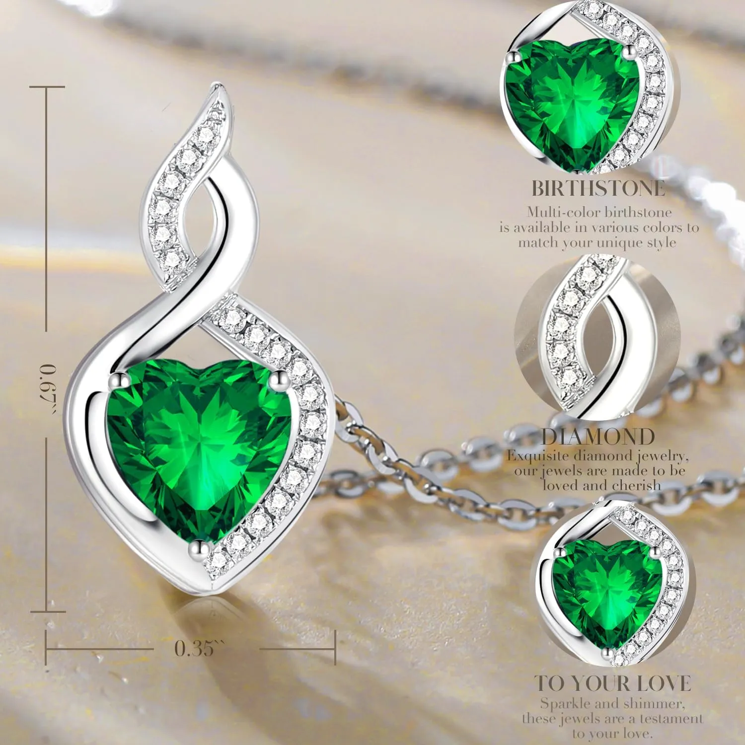 FANCIME 14K Solid White Gold Heart Birthstone Necklace with Diamond Pendent Birthday Gifts for Mom Women, Sterling Silver Chain 16"   2" Extender