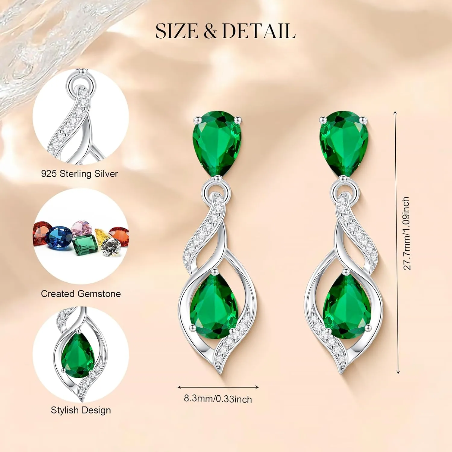 FANCIME Gift for Women Birthstone Earrings for Her Teardrop Birthstone Earrings S925 Sterling Silver infinity Love Birthday Gifts for Mom Women