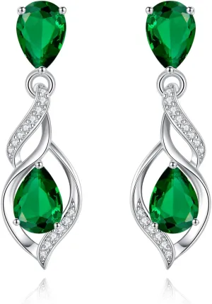 FANCIME Gift for Women Birthstone Earrings for Her Teardrop Birthstone Earrings S925 Sterling Silver infinity Love Birthday Gifts for Mom Women
