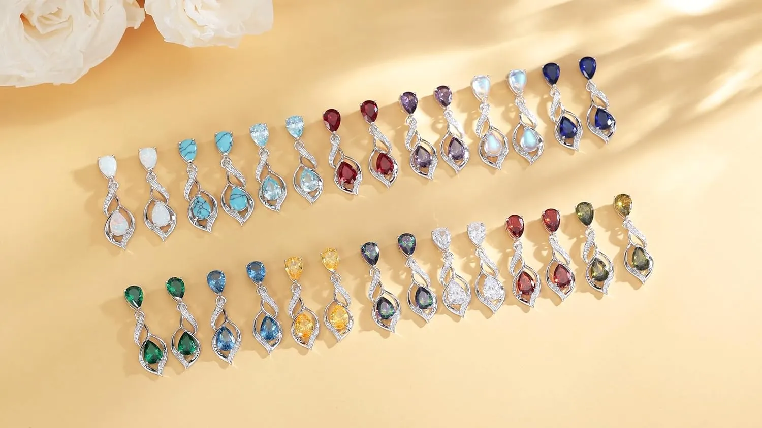 FANCIME Gift for Women Birthstone Earrings for Her Teardrop Birthstone Earrings S925 Sterling Silver infinity Love Birthday Gifts for Mom Women