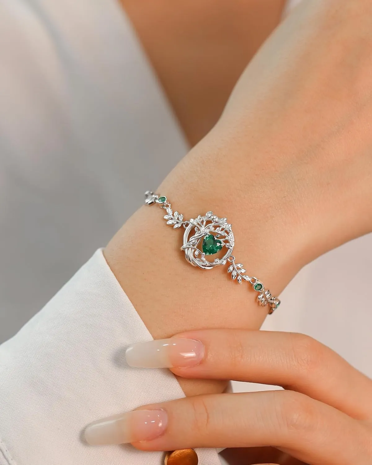 FANCIME Mothers Day Gifts, Tree of life Birthstone Bracelet for Women Sterling Silver Tree Jewelry Birthstone Charm Bracelet Gemstone Anniversary Birthday Christmas Gifts for Wife Mom Her