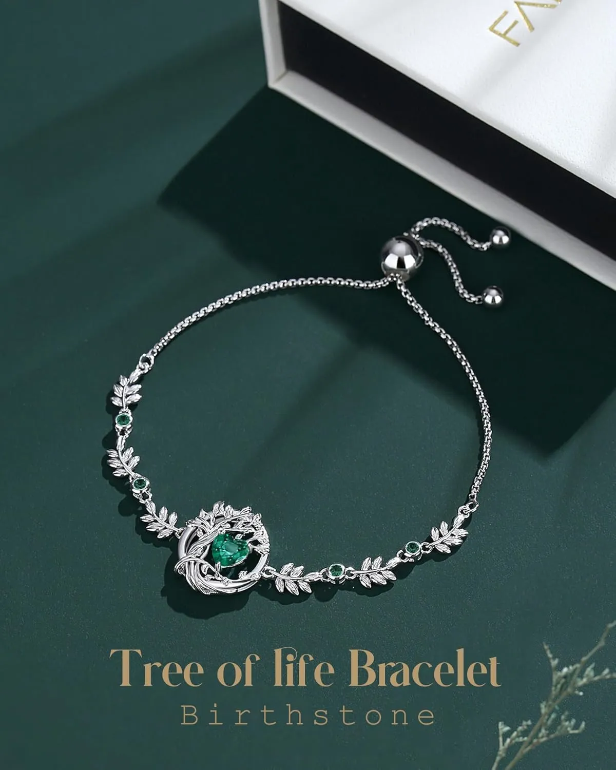 FANCIME Mothers Day Gifts, Tree of life Birthstone Bracelet for Women Sterling Silver Tree Jewelry Birthstone Charm Bracelet Gemstone Anniversary Birthday Christmas Gifts for Wife Mom Her