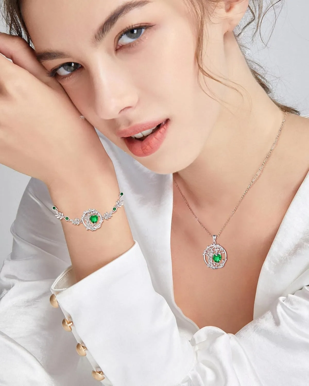 FANCIME Mothers Day Gifts, Tree of life Birthstone Bracelet for Women Sterling Silver Tree Jewelry Birthstone Charm Bracelet Gemstone Anniversary Birthday Christmas Gifts for Wife Mom Her
