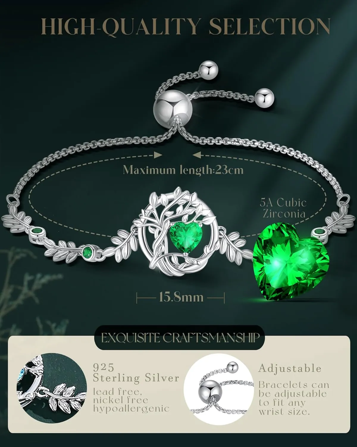 FANCIME Mothers Day Gifts, Tree of life Birthstone Bracelet for Women Sterling Silver Tree Jewelry Birthstone Charm Bracelet Gemstone Anniversary Birthday Christmas Gifts for Wife Mom Her