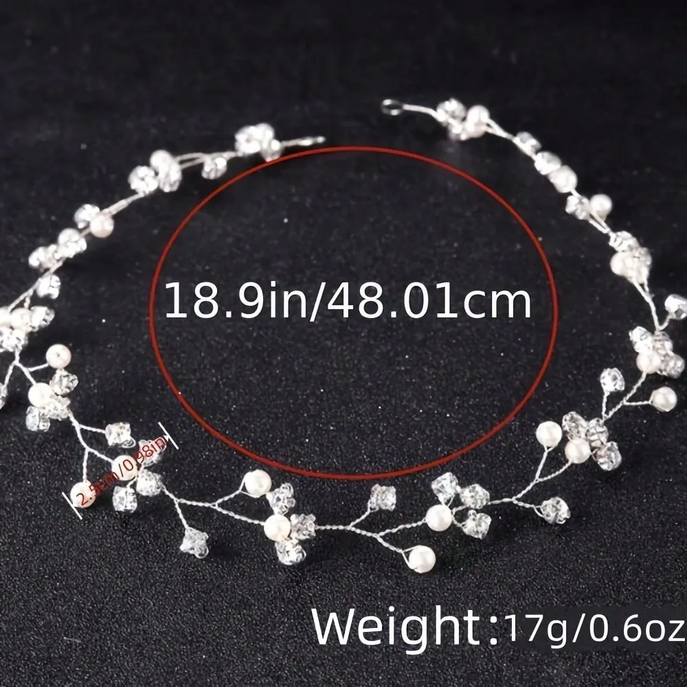 Faux Pearl Bridal Headband Flower Girl Headpiece Bridal Headpieces Wedding Hair Accessories Flower Crowns Rhinestone White Flower Hair Vine Hair Band For Women Bridesmaid Elegant Tiaras