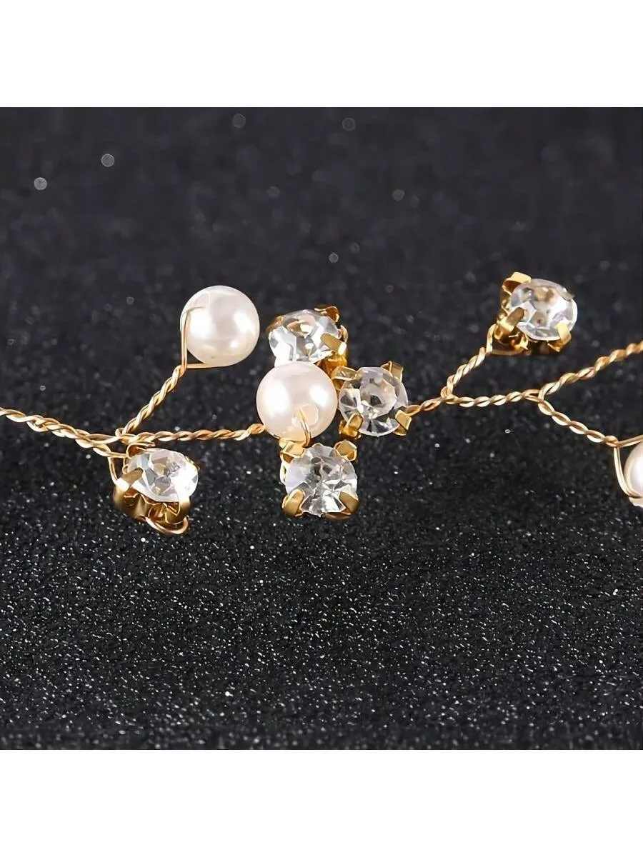 Faux Pearl Bridal Headband Flower Girl Headpiece Bridal Headpieces Wedding Hair Accessories Flower Crowns Rhinestone White Flower Hair Vine Hair Band For Women Bridesmaid Elegant Tiaras