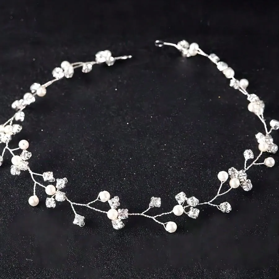 Faux Pearl Bridal Headband Flower Girl Headpiece Bridal Headpieces Wedding Hair Accessories Flower Crowns Rhinestone White Flower Hair Vine Hair Band For Women Bridesmaid Elegant Tiaras