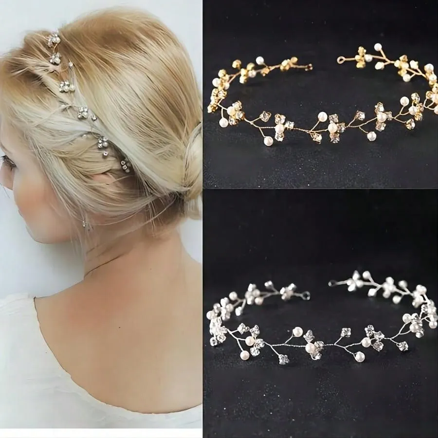 Faux Pearl Bridal Headband Flower Girl Headpiece Bridal Headpieces Wedding Hair Accessories Flower Crowns Rhinestone White Flower Hair Vine Hair Band For Women Bridesmaid Elegant Tiaras