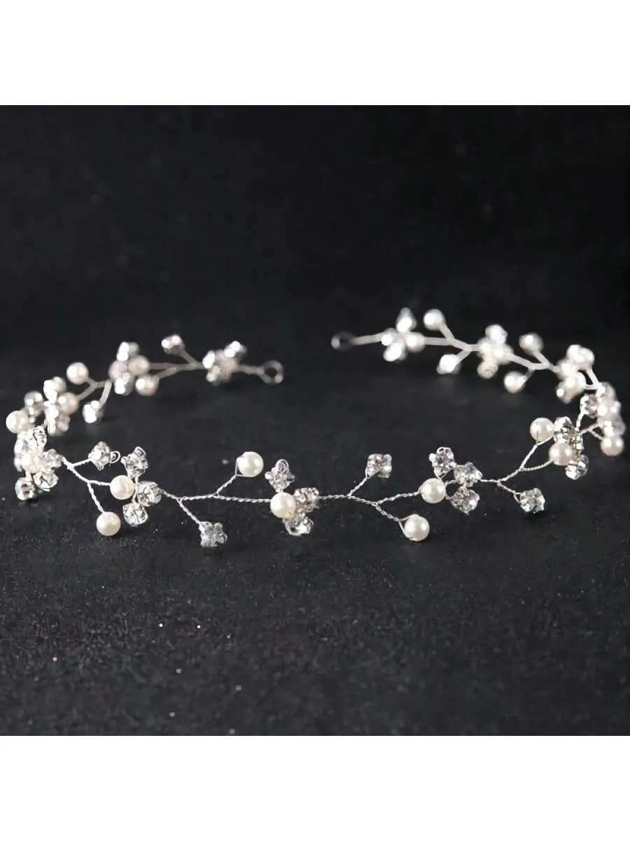 Faux Pearl Bridal Headband Flower Girl Headpiece Bridal Headpieces Wedding Hair Accessories Flower Crowns Rhinestone White Flower Hair Vine Hair Band For Women Bridesmaid Elegant Tiaras