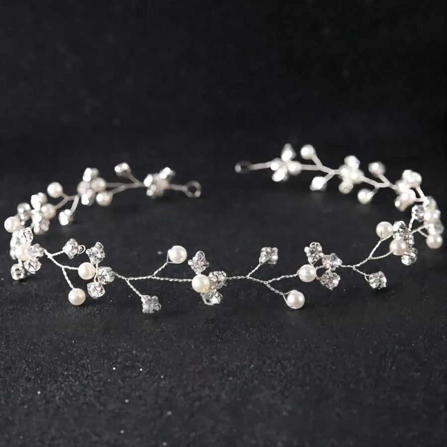 Faux Pearl Bridal Headband Flower Girl Headpiece Bridal Headpieces Wedding Hair Accessories Flower Crowns Rhinestone White Flower Hair Vine Hair Band For Women Bridesmaid Elegant Tiaras