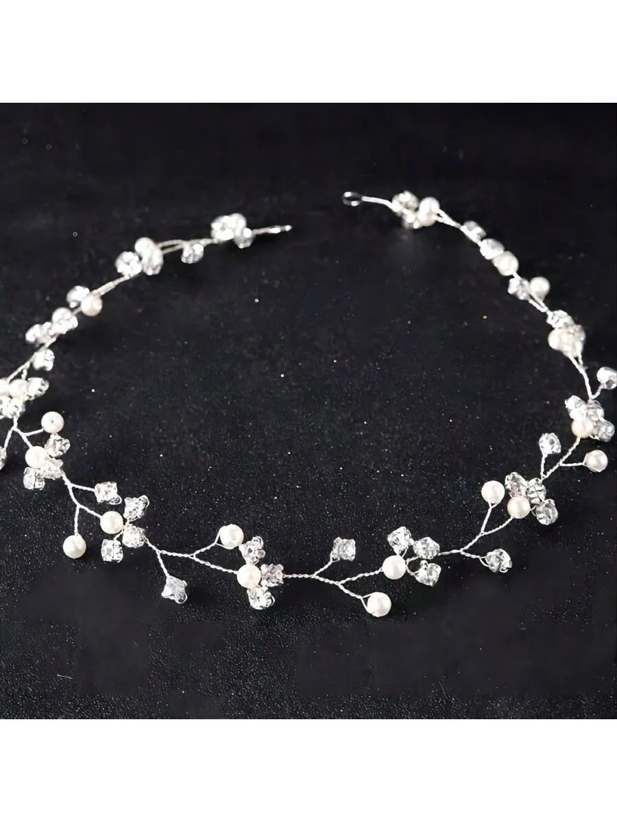 Faux Pearl Bridal Headband Flower Girl Headpiece Bridal Headpieces Wedding Hair Accessories Flower Crowns Rhinestone White Flower Hair Vine Hair Band For Women Bridesmaid Elegant Tiaras