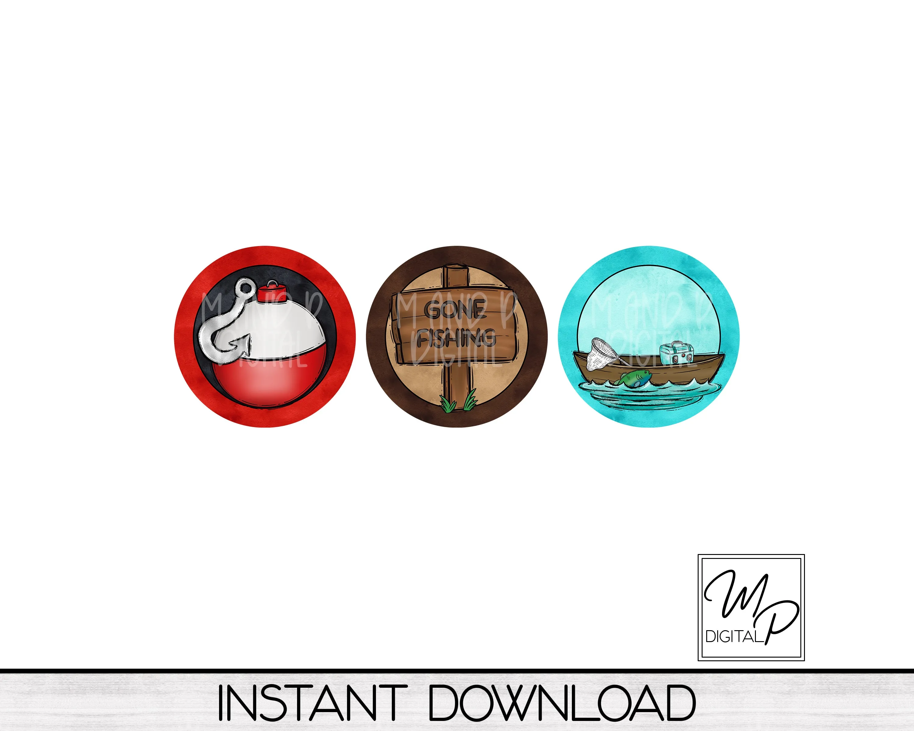 Fishing PNG BUNDLE, Digital Download for Sublimation of Round Blanks