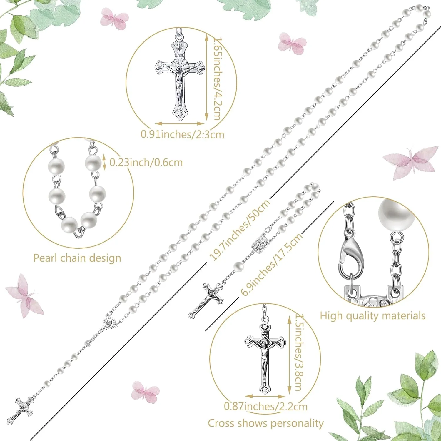 Funtery 6 Pcs Girls First Communion Veils Catholic Set 1st Communion Wreath Veil Headpiece Sock Necklace Bracelet Kid Wedding