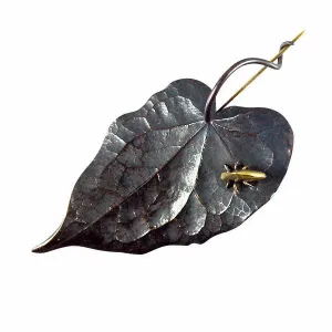 Gabriella Kiss Bronze Epimedium Leaf Pin with 18k Leafhopper