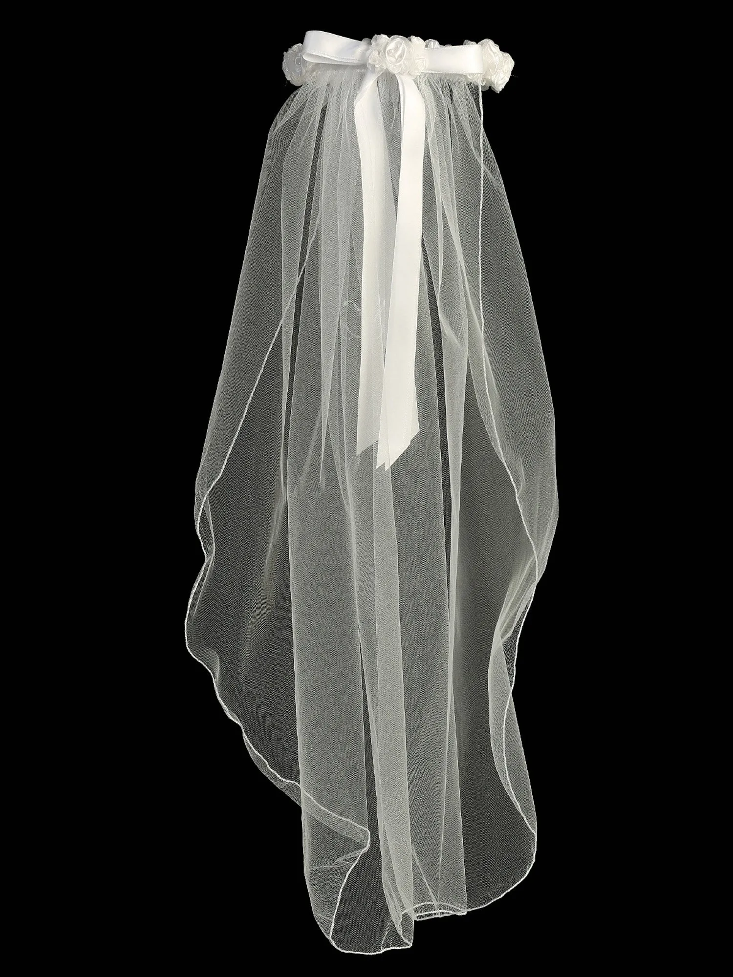Girls Ivory 30 Inch Organza Flower Satin Ribbon Comb Communion Veil