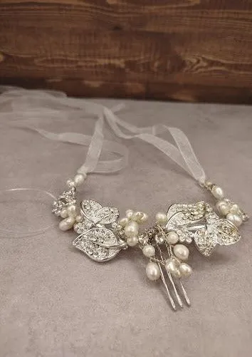 Girls’ Rhinestone and Pearl Bun Wrap Headpiece 1076