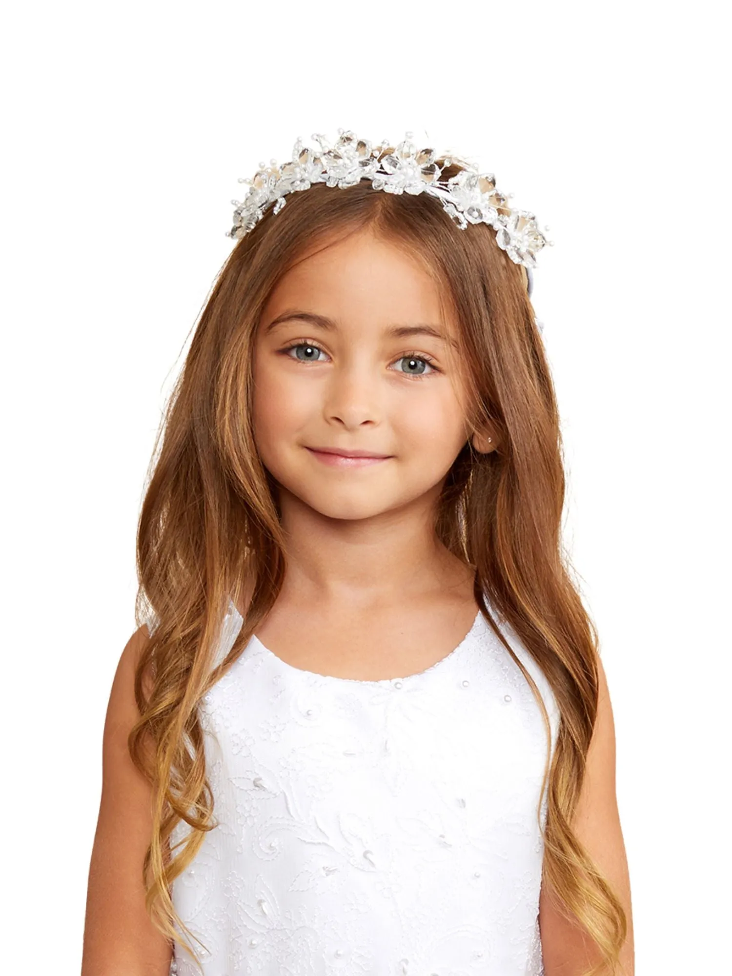Girls White Holy Communion Special Occasion Elegant Flower Crown