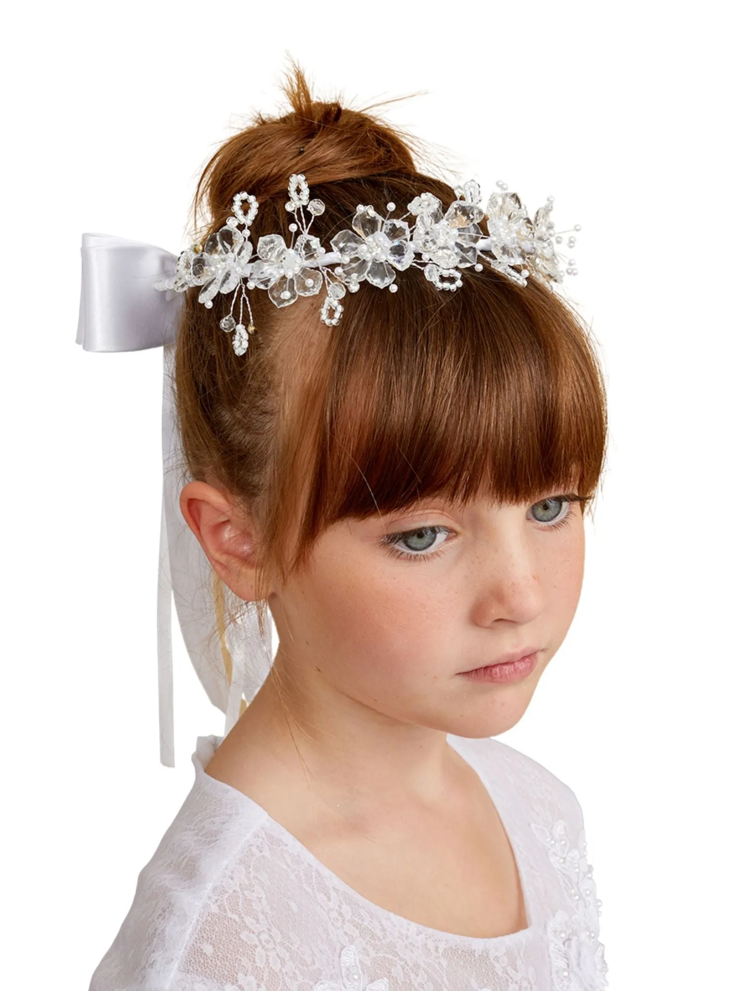 Girls White Holy Communion Special Occasion Elegant Flower Crown