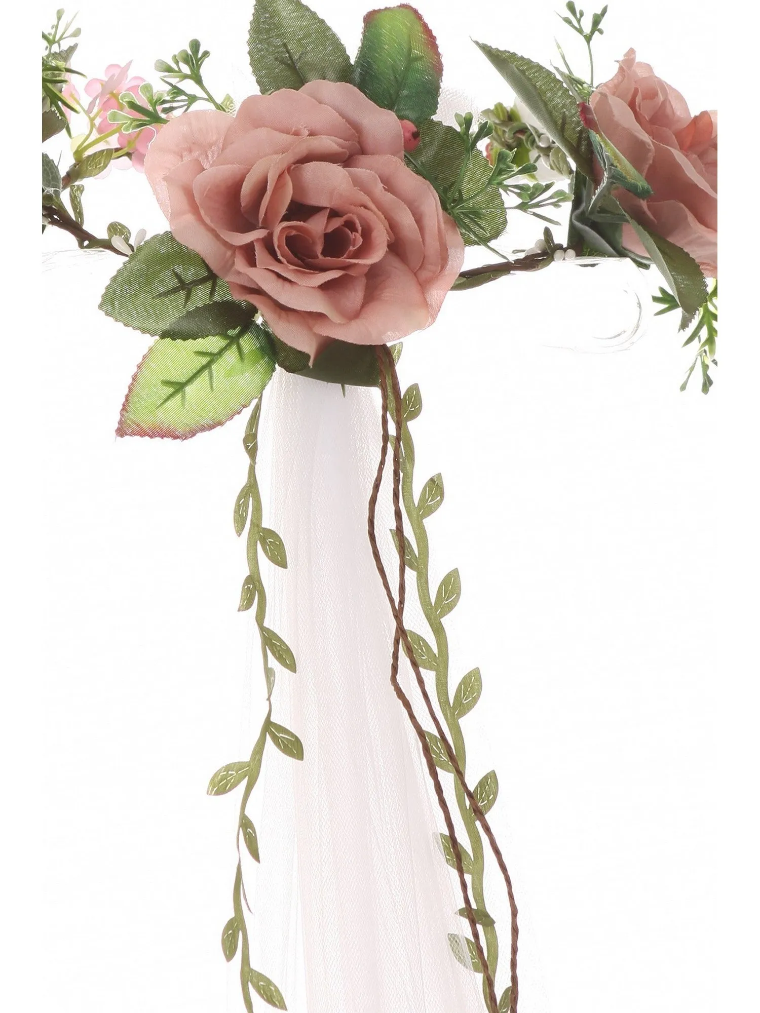 Girls White Pink Rose Embellished Crown Tulle Communion Flower Girl Veil