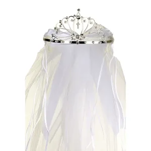Girls White Rhinestone Double Layer Communion Flower Girl Tiara Veil
