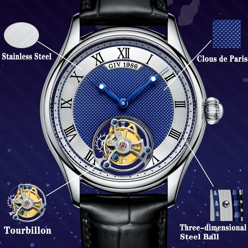 GIV Men&#39;s Original Manual Tourbillon Movement Man Watch Sapphire Tourbillon Mechanical Business Watch For Men Luxury Waterproof