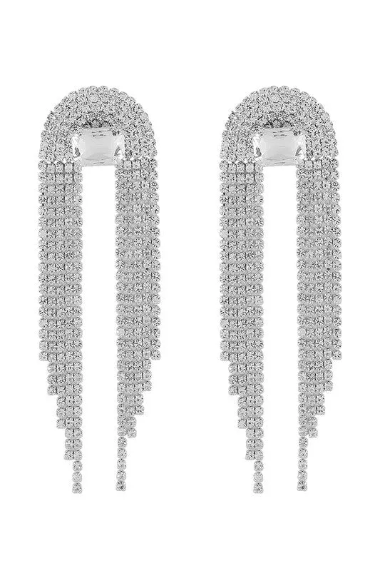 Glamour Rhinestone Cascade Earrings - Silver