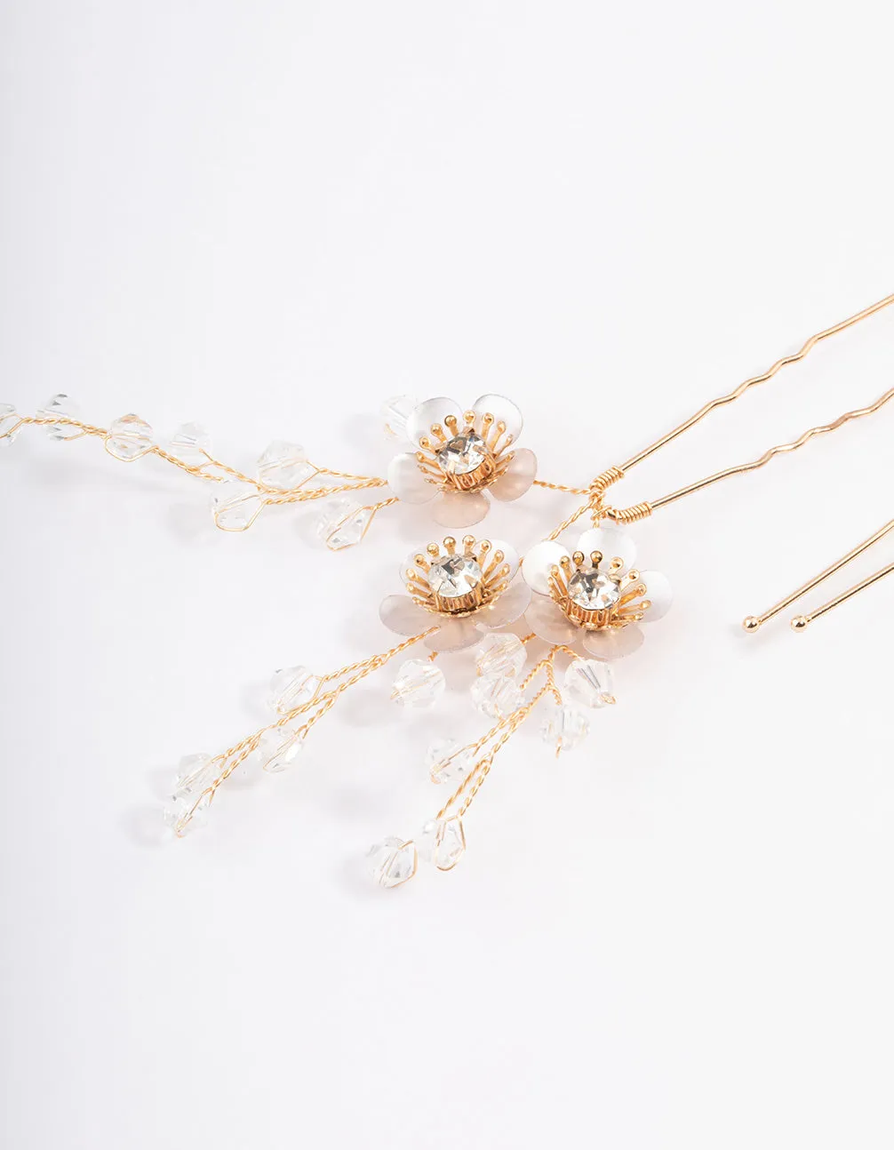 Gold Diamante Flower Hair Pins Pack