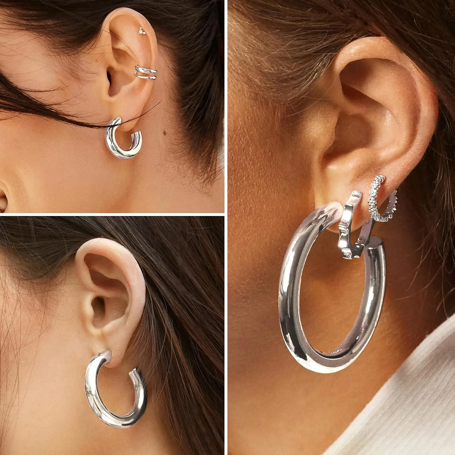 Gold Hoop Earrings Set for Women, Hypoallergenic Silver Hoop Earrings with S925 Sterling Silver Post for Women, Dainty Gold Hoops Jewelry Earrings for Women Trendy Gifts