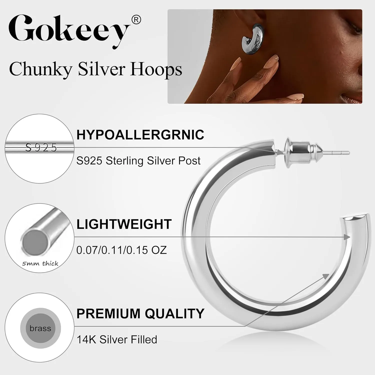 Gold Hoop Earrings Set for Women, Hypoallergenic Silver Hoop Earrings with S925 Sterling Silver Post for Women, Dainty Gold Hoops Jewelry Earrings for Women Trendy Gifts