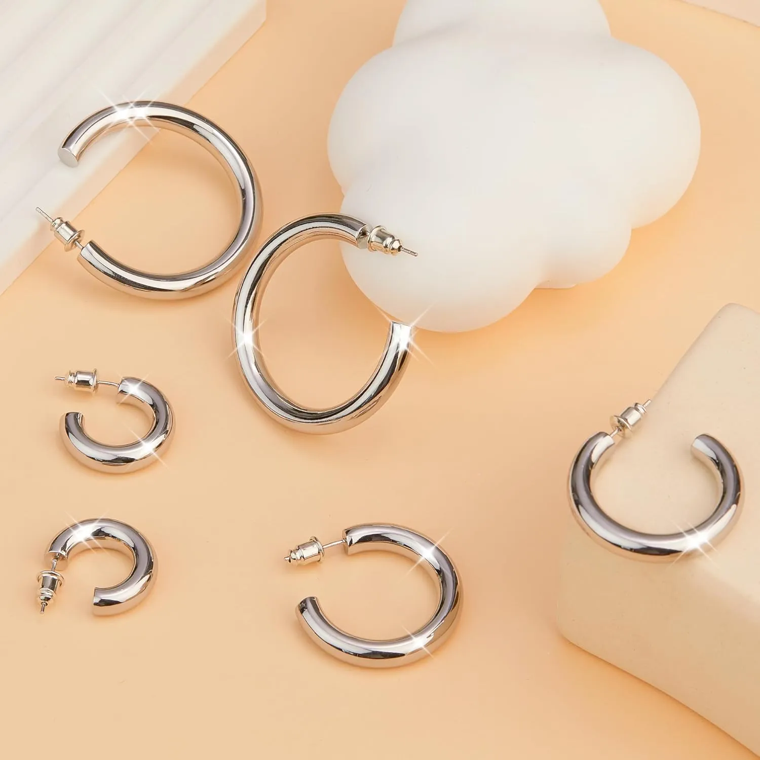 Gold Hoop Earrings Set for Women, Hypoallergenic Silver Hoop Earrings with S925 Sterling Silver Post for Women, Dainty Gold Hoops Jewelry Earrings for Women Trendy Gifts