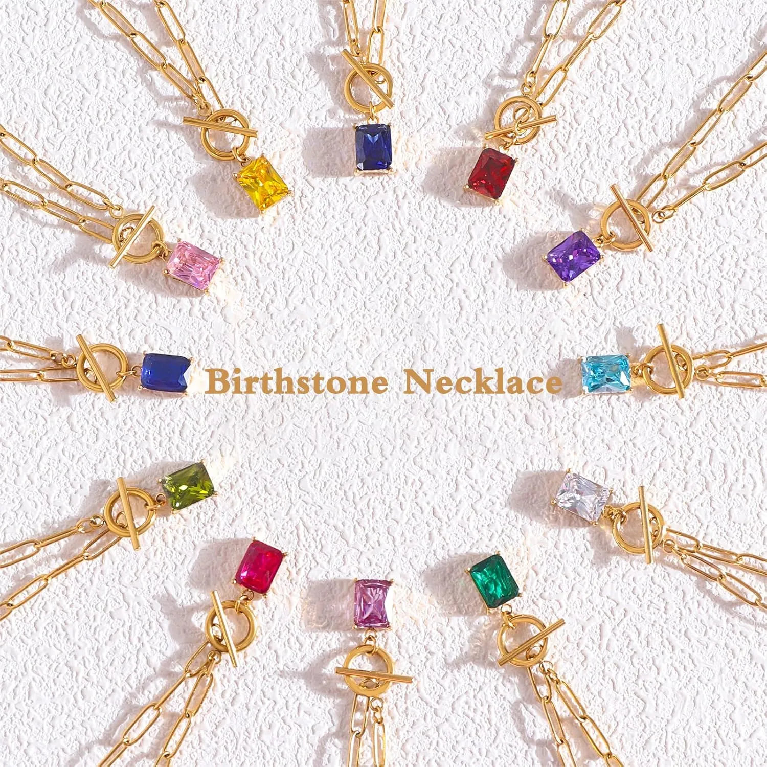 Gold Paperclip Toggle Necklace Natural Stone/Emerald Cut Birthstone Pendant Paper Clip Chain Necklace Toggle Paperclip Jewelry Birthday Gift for Women