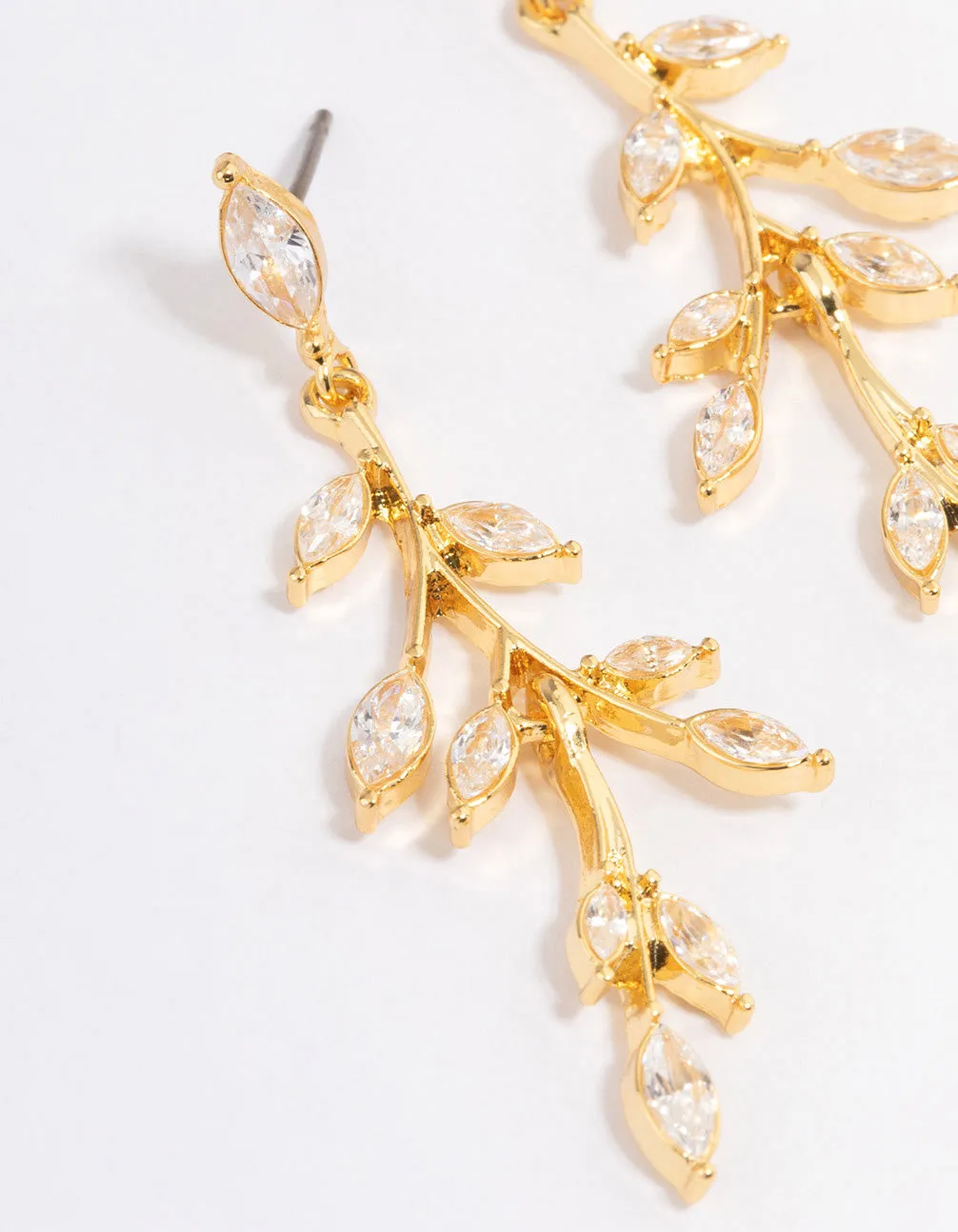Gold Plated Cubic Zirconia Marquise Leaf Drop Earrings