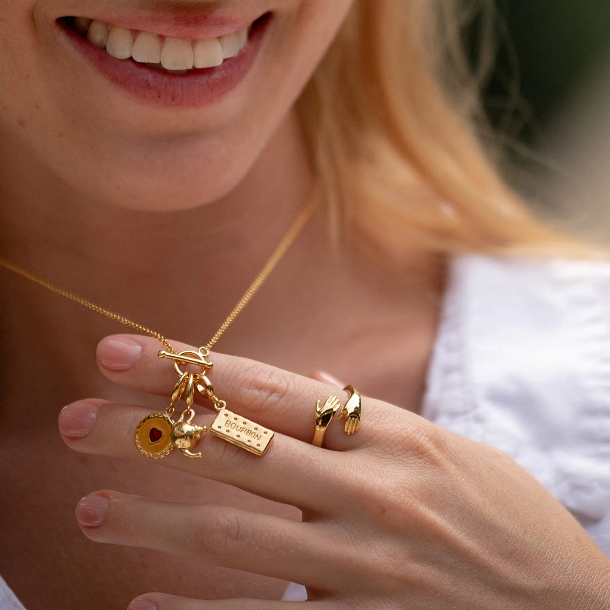 Gold Plated T-Bar Charm Collector Necklace