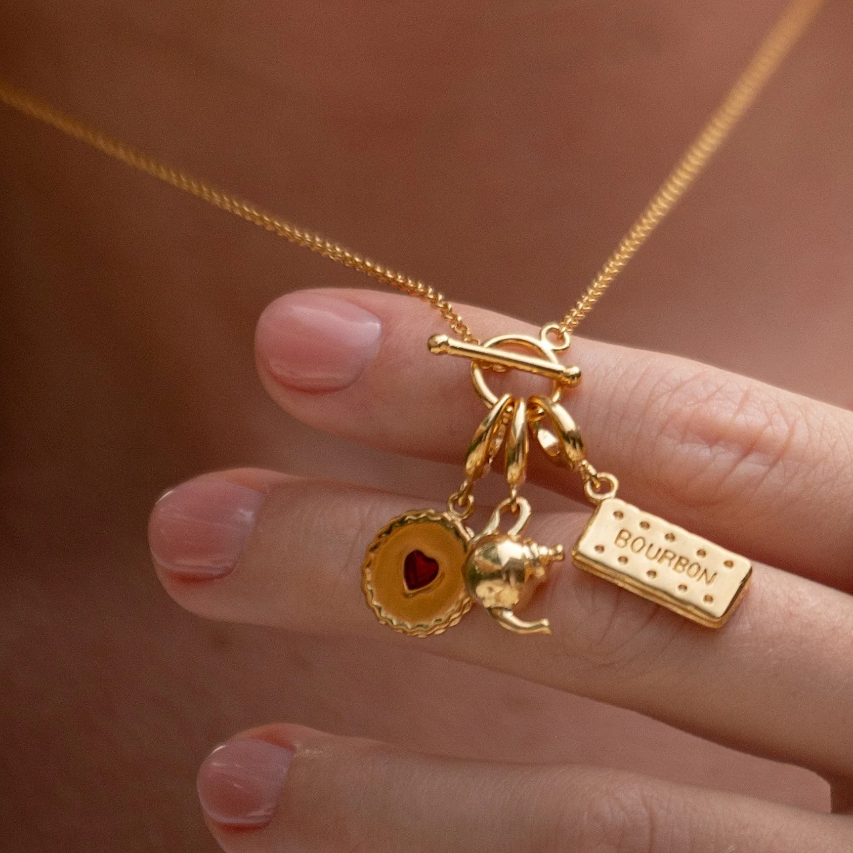 Gold Plated T-Bar Charm Collector Necklace