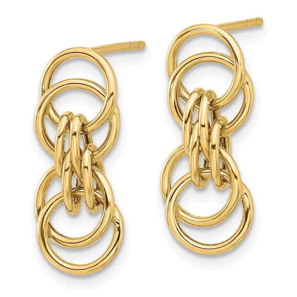 Gold Polished Circle Link Dangle Post Earrings - Model LE2317