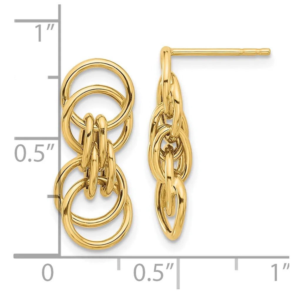 Gold Polished Circle Link Dangle Post Earrings - Model LE2317