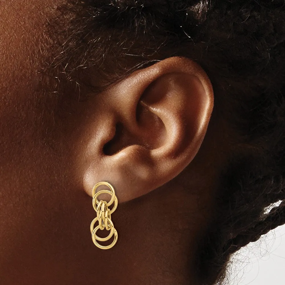 Gold Polished Circle Link Dangle Post Earrings - Model LE2317