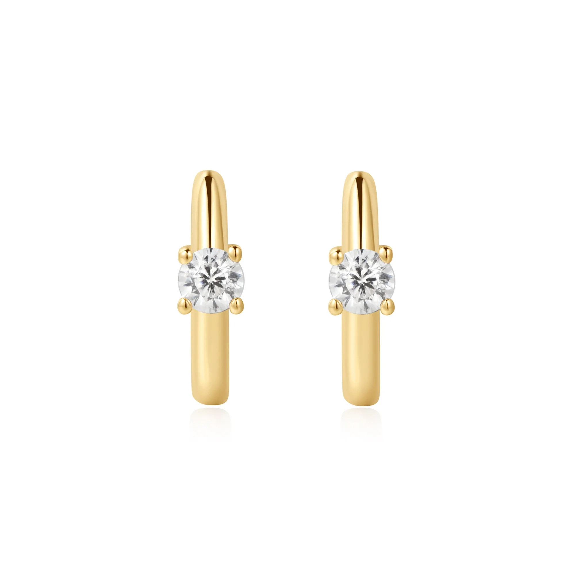 Gold Solitaire Cubic Zirconia Mini Huggies