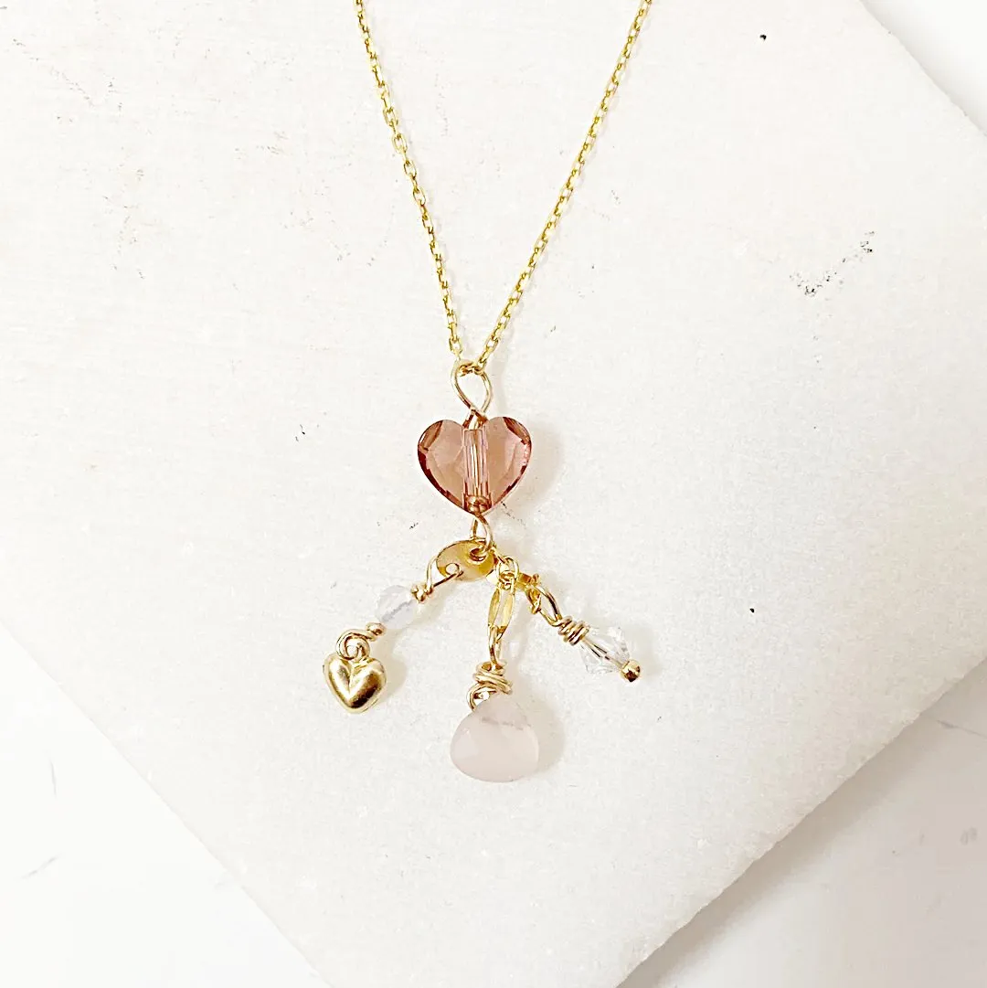 Golden Peach Heart Charm Necklace-UNI-T