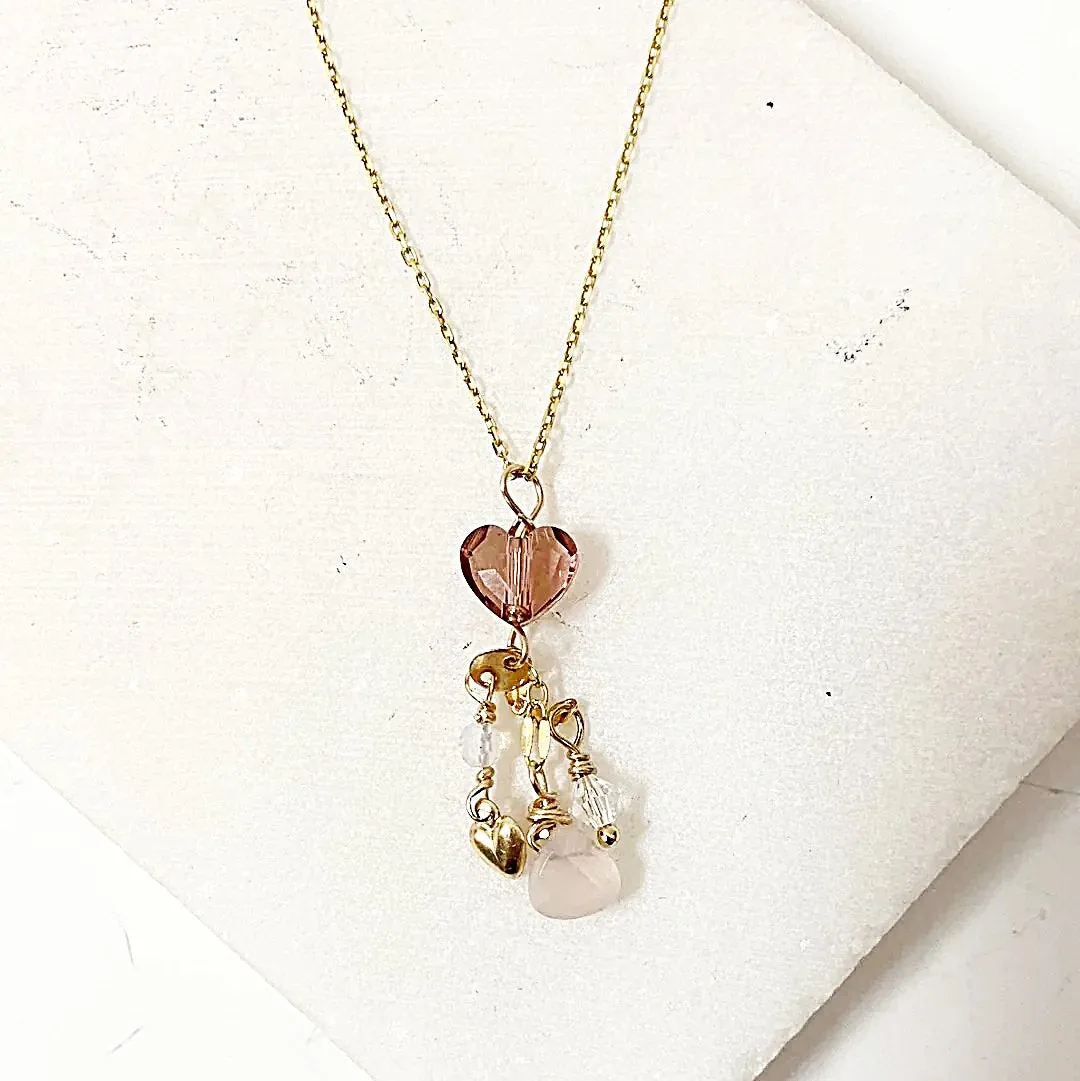 Golden Peach Heart Charm Necklace-UNI-T