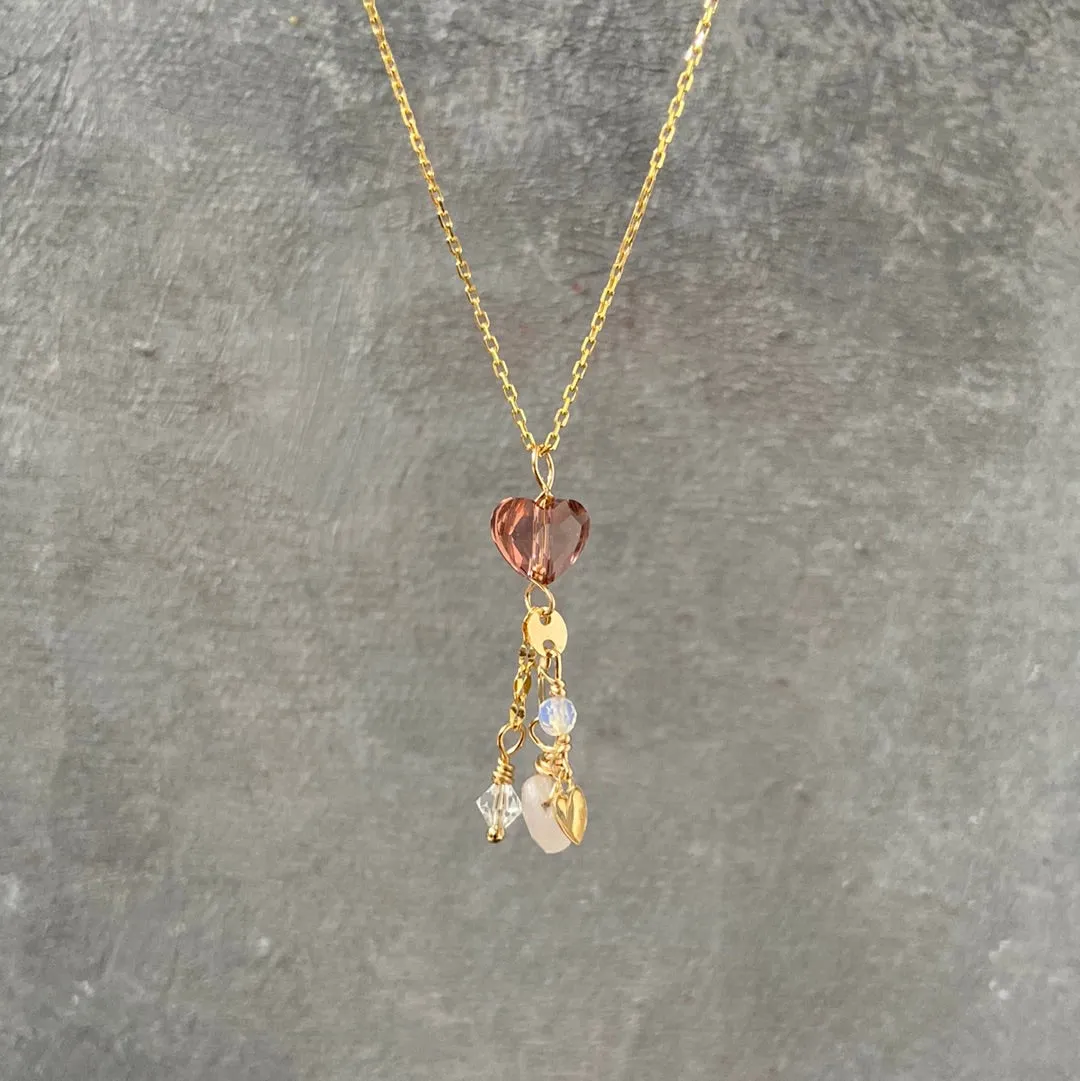 Golden Peach Heart Charm Necklace-UNI-T
