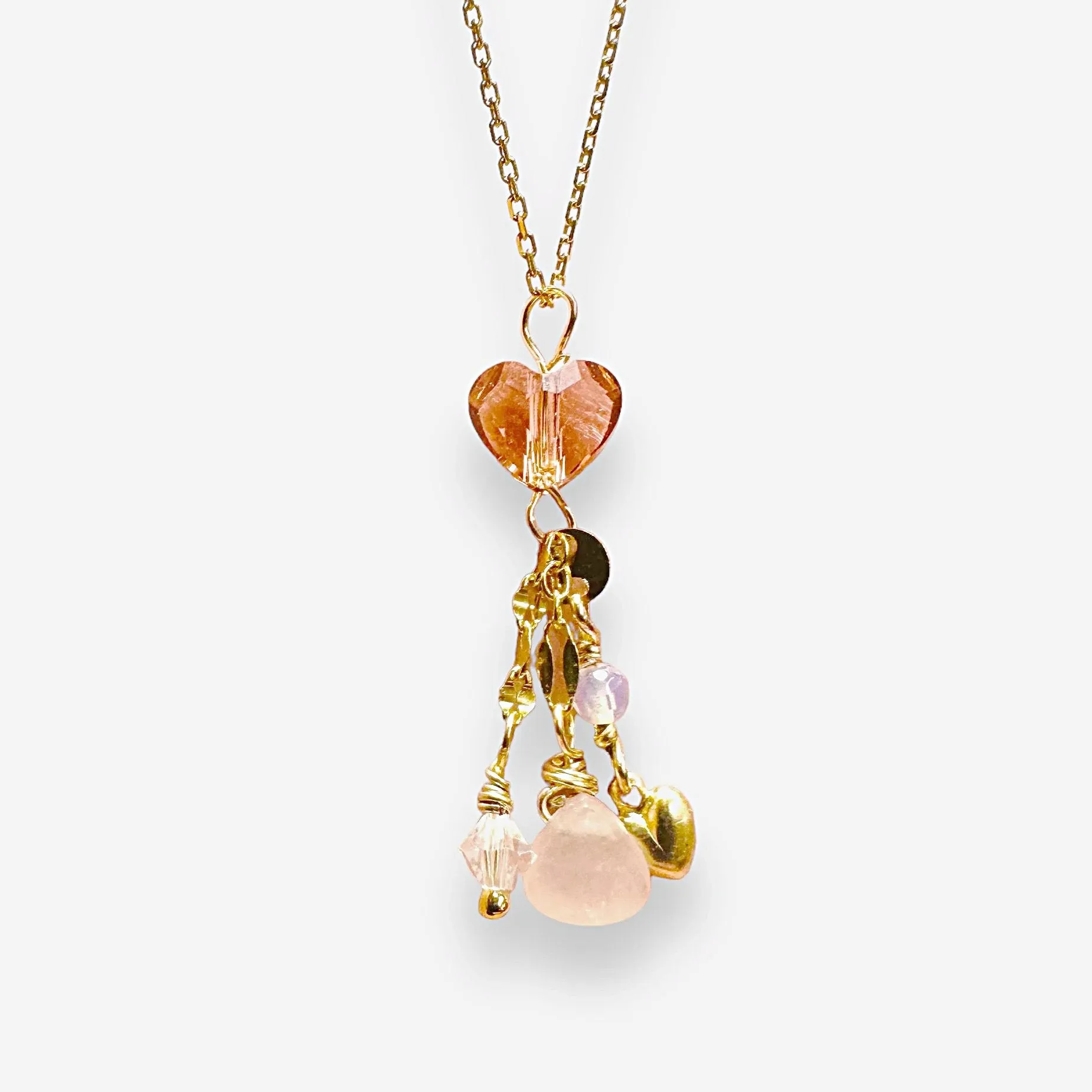Golden Peach Heart Charm Necklace-UNI-T