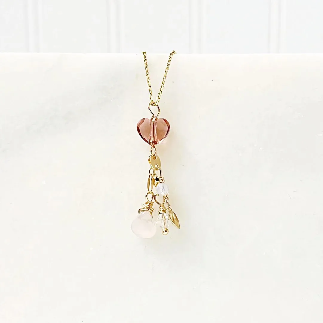 Golden Peach Heart Charm Necklace-UNI-T