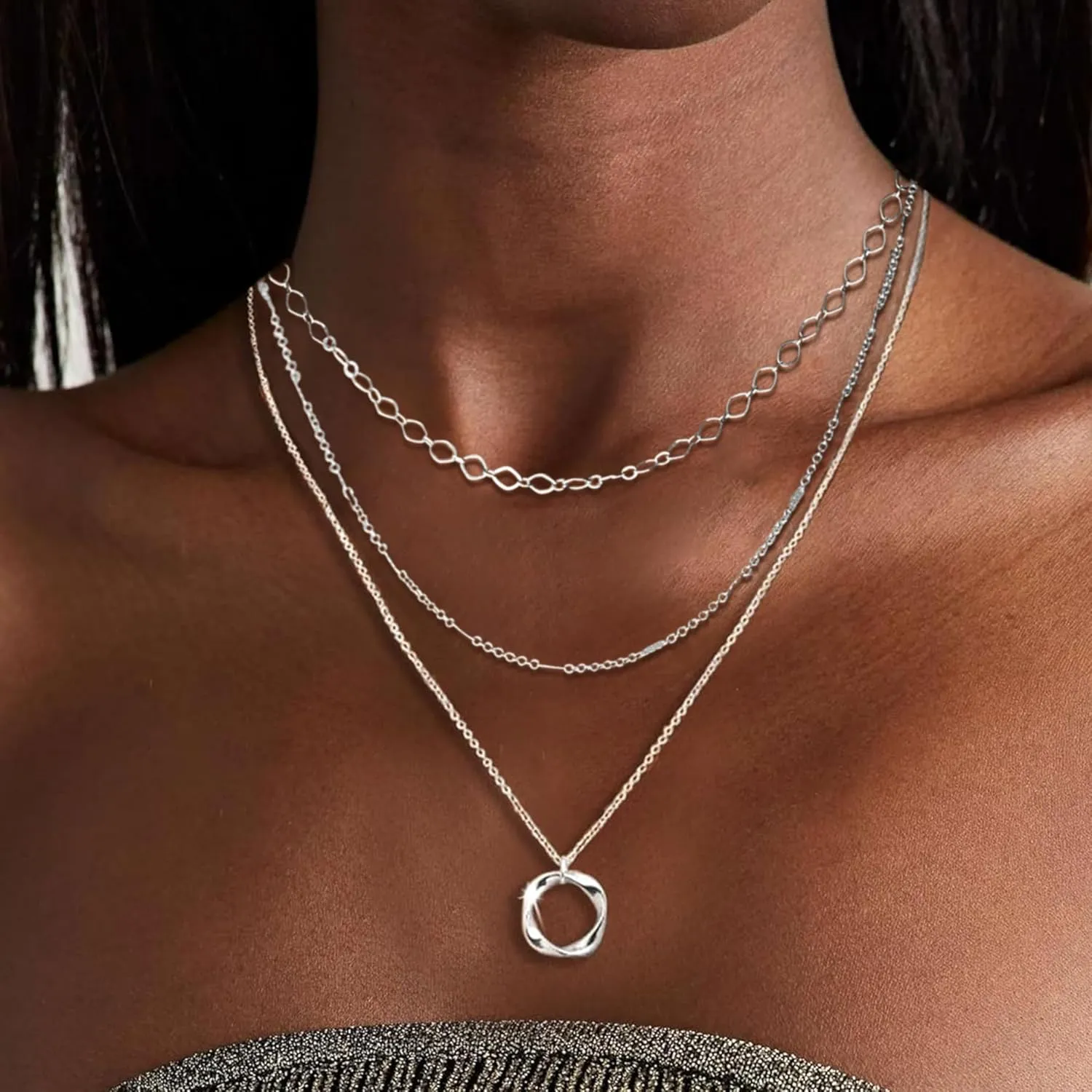 Gold/Silver Layered Necklaces for Women,Dainty Gold/Silver Stackable Chain Necklace Sets,Layering Pendant Choker Necklace Trendy Jewelry