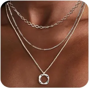 Gold/Silver Layered Necklaces for Women,Dainty Gold/Silver Stackable Chain Necklace Sets,Layering Pendant Choker Necklace Trendy Jewelry